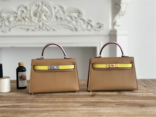 Hermes Kelly Mini II Bag Epsom Leather Chai/Lime/Mauve Sylvestre HS