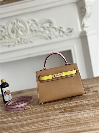 Hermes Kelly Mini II Bag Epsom Leather Chai/Lime/Mauve Sylvestre HS