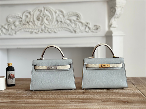 Hermes Kelly Mini II Bag Epsom Leather Blue Pale/Craie HS