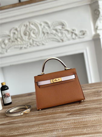 Hermes Kelly Mini II Bag Epsom Leather Gold/Mauve Pale/Craie HS