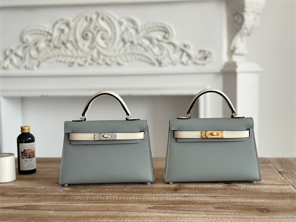 Hermes Kelly Mini II Bag Epsom Leather Gris Glacier/Craie HS