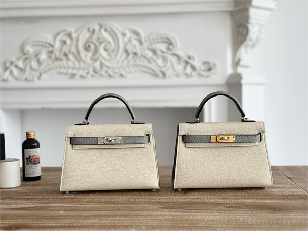 Hermes Kelly Mini II Bag Epsom Leather Craie/Gris Glacier HS