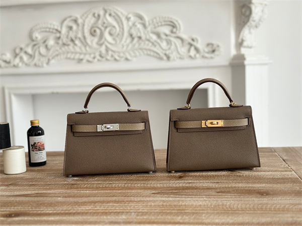 Hermes Kelly Mini II Bag Epsom Leather Etoupe/Gris Tourterelle HS