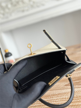 Hermes Kelly Mini II Bag Epsom Leather Craie/Black HS
