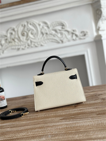 Hermes Kelly Mini II Bag Epsom Leather Craie/Black HS
