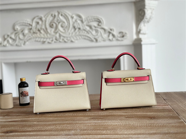 Hermes Kelly Mini II Bag Epsom Leather Craie/Lipstick Pink HS