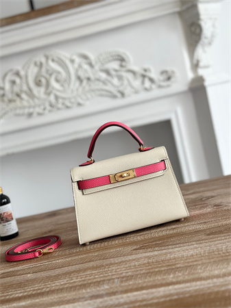 Hermes Kelly Mini II Bag Epsom Leather Craie/Lipstick Pink HS