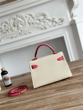 Hermes Kelly Mini II Bag Epsom Leather Craie/Lipstick Pink HS