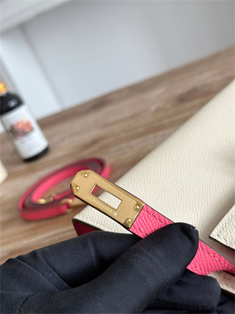 Hermes Kelly Mini II Bag Epsom Leather Craie/Lipstick Pink HS