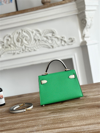 Hermes Kelly Mini II Bag Epsom Leather Vert Comics/Craie HS