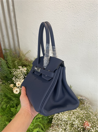 Bir.kin Shoulder Bag 29 Swift Leather Gold/Silver Tone Metal Deep Blue Color HS