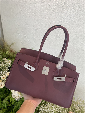 Bir.kin Shoulder Bag 29 Swift Leather Gold/Silver Tone Metal Burgundy Color HS