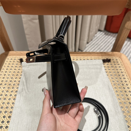 Hermes Kelly Mini II Bag Box Leather Gold/Silver Tone Metal Black HS