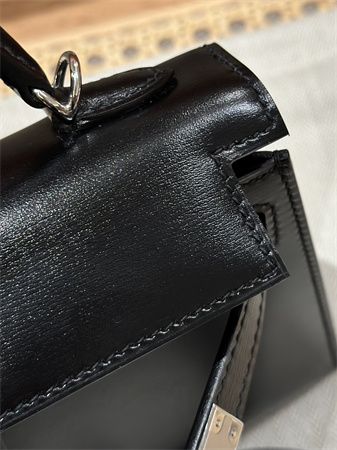 Hermes Kelly Mini II Bag Box Leather Gold/Silver Tone Metal Black HS