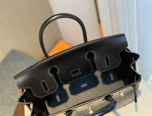 Bir.kin Bag Box Leather 25/30 Gold/Silver Hardware In Black HS