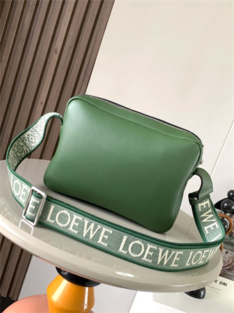 Loewe XS Military messenger bag in supple smooth calfskin and jacquard Hunter Green