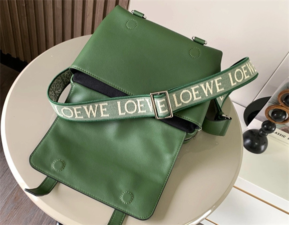 Loewe XS Military messenger bag in supple smooth calfskin and jacquard Hunter Green