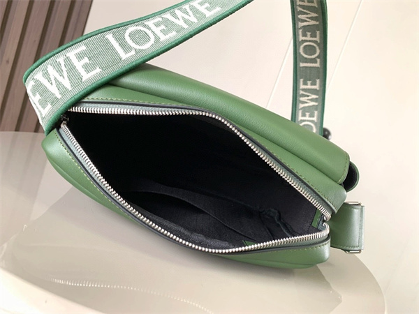 Loewe XS Military messenger bag in supple smooth calfskin and jacquard Hunter Green
