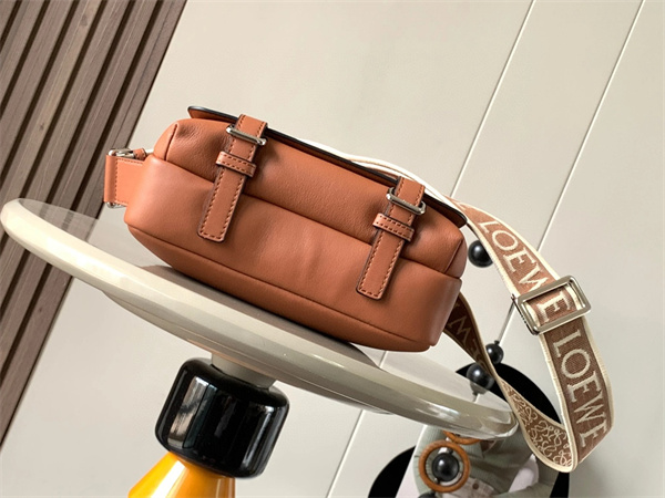 Loewe XS Military messenger bag in supple smooth calfskin and jacquard Hunter Brown