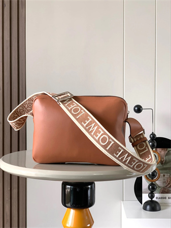 Loewe XS Military messenger bag in supple smooth calfskin and jacquard Hunter Brown