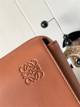 Loewe XS Military messenger bag in supple smooth calfskin and jacquard Hunter Brown