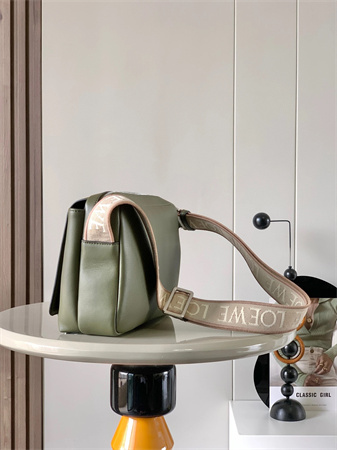 Loewe XS Military messenger bag in supple smooth calfskin and jacquard Khaki Green