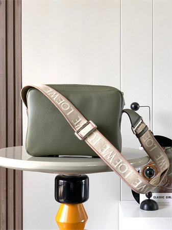Loewe XS Military messenger bag in supple smooth calfskin and jacquard Khaki Green
