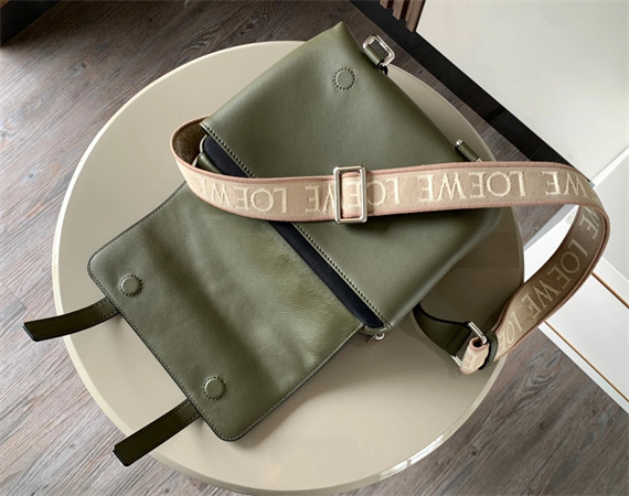 Loewe XS Military messenger bag in supple smooth calfskin and jacquard Khaki Green