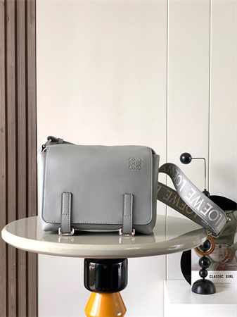 Loewe XS Military messenger bag in supple smooth calfskin and jacquard Lt Grey