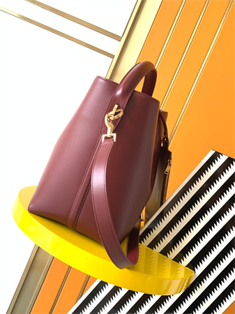 Y.S.L LE 37 In Shiny Leather Burgundy Bucket Bag