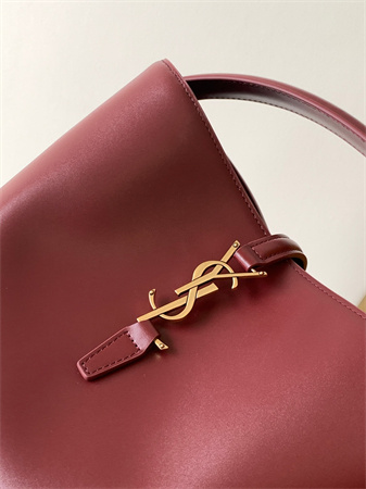 Y.S.L LE 37 In Shiny Leather Burgundy Bucket Bag