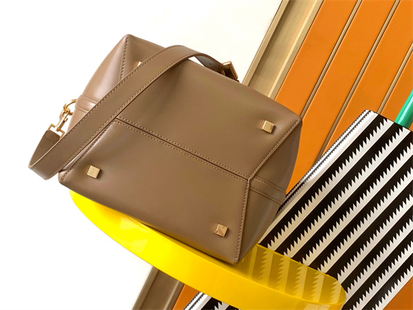 Y.S.L LE 37 In Shiny Leather Brown Bucket Bag