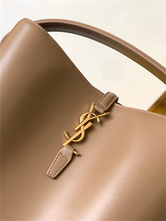 Y.S.L LE 37 In Shiny Leather Brown Bucket Bag