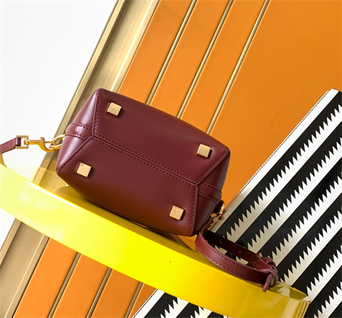 Y.S.L LE 37 Mini In Burgundy Shiny Leather Bucket Bag