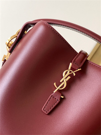Y.S.L LE 37 Mini In Burgundy Shiny Leather Bucket Bag