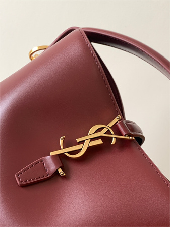 Y.S.L LE 37 Small In Burgundy Shiny Leather Bucket Bag