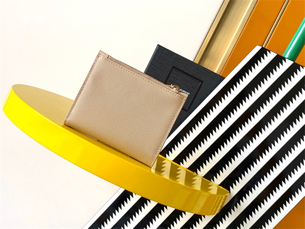 Y.S.L UPTOWN Compact wallet in grain de poudre leather Dk Beige