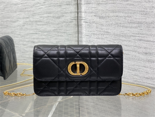 CD MISS CARO POUCH WITH CHAIN Macrocannage Lambskin Black