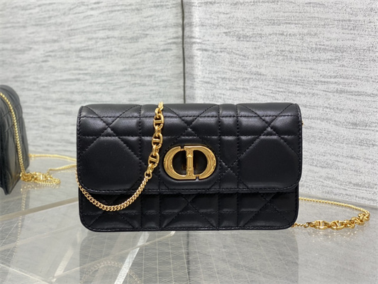 CD MISS CARO POUCH WITH CHAIN Macrocannage Lambskin Black