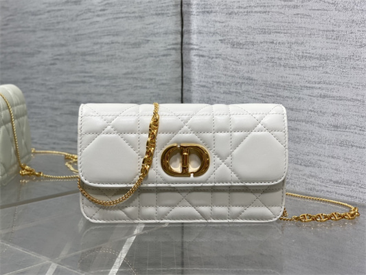 CD MISS CARO POUCH WITH CHAIN Macrocannage Lambskin White