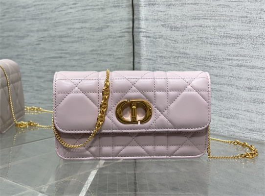 CD MISS CARO POUCH WITH CHAIN Macrocannage Lambskin Pink