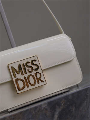 CD Miss Dior FLAP BAG Patent Calfskin White