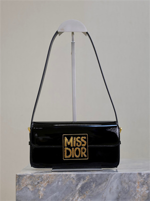 CD Miss Dior FLAP BAG Patent Calfskin Black