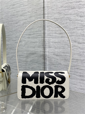 CD Miss Dior FLAP BAG Graffiti Printed Calfskin White/Black