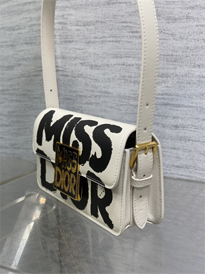 CD Miss Dior FLAP BAG Graffiti Printed Calfskin White/Black