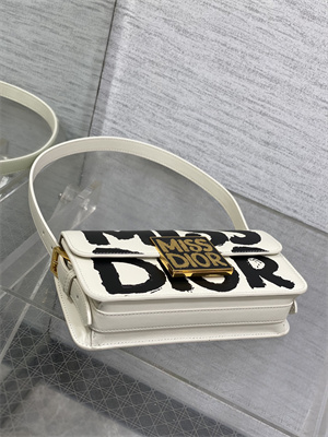 CD Miss Dior FLAP BAG Graffiti Printed Calfskin White/Black
