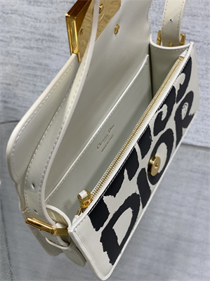 CD Miss Dior FLAP BAG Graffiti Printed Calfskin White/Black