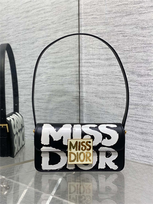 CD Miss Dior FLAP BAG Graffiti Printed Calfskin Black/White