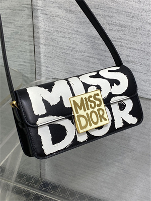 CD Miss Dior FLAP BAG Graffiti Printed Calfskin Black/White