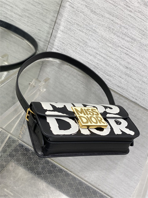 CD Miss Dior FLAP BAG Graffiti Printed Calfskin Black/White